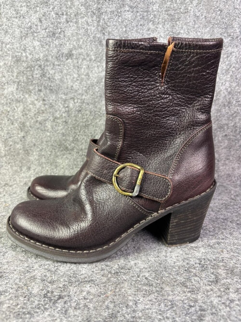 Fiorentini + Baker Boots Womens Size 6.5/7 Brown Leather Ankle Biker Buckle Zip